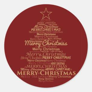 Frohe Weihnachtsbaum Typografie Rundsticker Runder Aufkleber