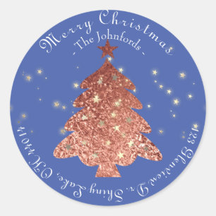 Frohe Weihnachtsbaum UAWG Rose Gold Blue Stars Runder Aufkleber