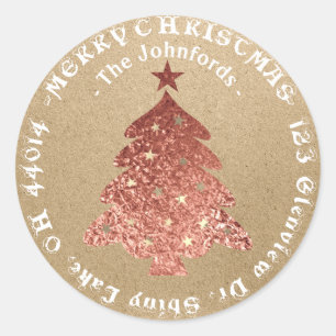 Frohe Weihnachtsbaum UAWG Rose Gold Kraft Rustikal Runder Aufkleber