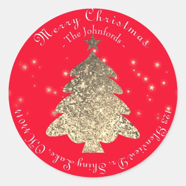 Frohe Weihnachtsbaum UAWG Rose Gold Rote Sterne Runder Aufkleber (Vorderseite)
