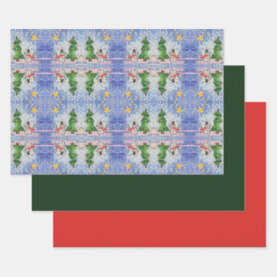 Frohe Weihnachtsbaum und frostige Snowman Wasserfa Geschenkpapier Set