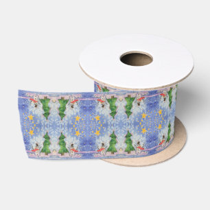 Frohe Weihnachtsbaum und frostige Snowman Wasserfa Satinband