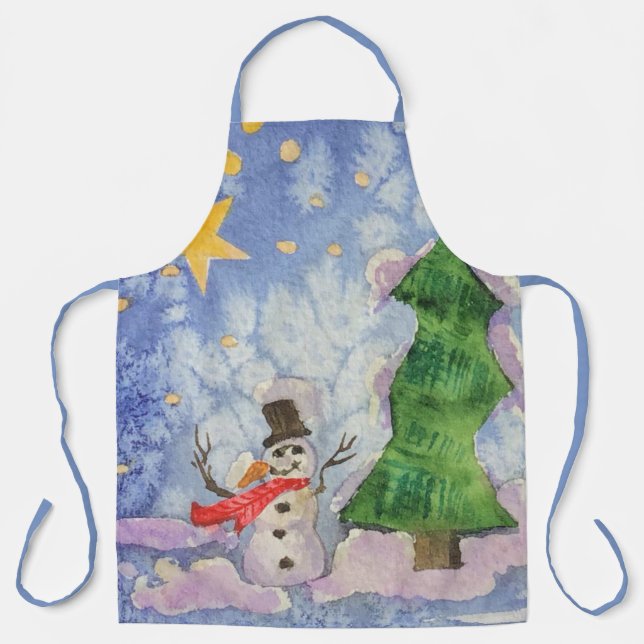 Frohe Weihnachtsbaum und frostige Snowman Wasserfa Schürze (Vorderseite)