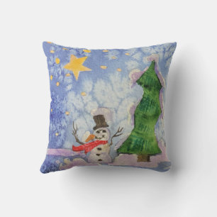 Frohe Weihnachtsbaum und Frostiger Schneemann Aqua Kissen