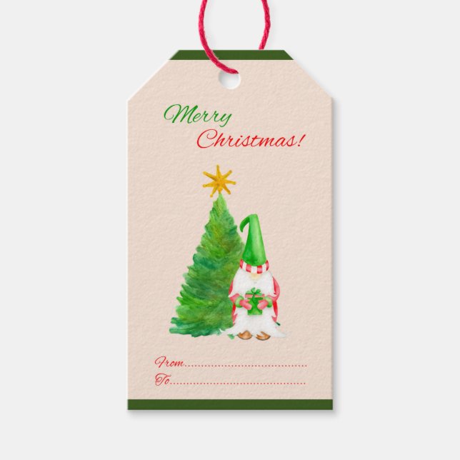 Frohe Weihnachtsbaum und Weihnachtsmann bis Geschenkanhänger (Vorderseite)