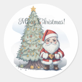 Frohe Weihnachtsbaum und Weihnachtsmann Runder Aufkleber