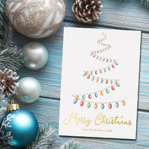 Frohe Weihnachtsbaum Wasserfarben Ornamente Gold Folien Feiertagskarte