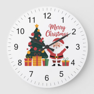 Frohe Weihnachtsbaum Weihnachtsmann mit Geschenken Große Wanduhr