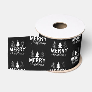 Frohe Weihnachtsbaum White Black Ripsband