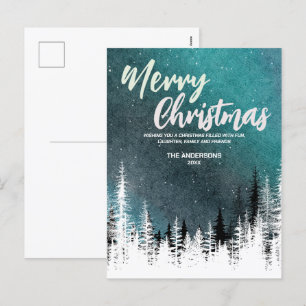 Frohe Weihnachtsbaum Winter Nachtwald Feiertag Feiertagspostkarte