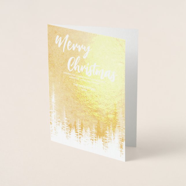 Frohe Weihnachtsbaum Winter Nachtwald Gold Folienkarte (Vorderseite)