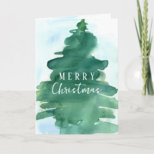 Frohe Weihnachtsbaum Winterschnee Wasserfarbe Karte