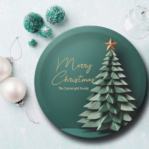 Frohe Weihnachtsbaum wunderschönes Green Gold Part Pappteller