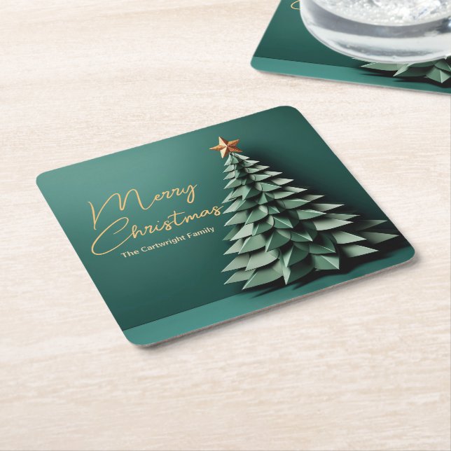 Frohe Weihnachtsbaum wunderschönes Green Gold Part Rechteckiger Pappuntersetzer (angewinkelt)