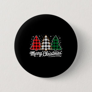 Frohe Weihnachtsbaum Xmas Buffalo Kariert Rot Weiß Button