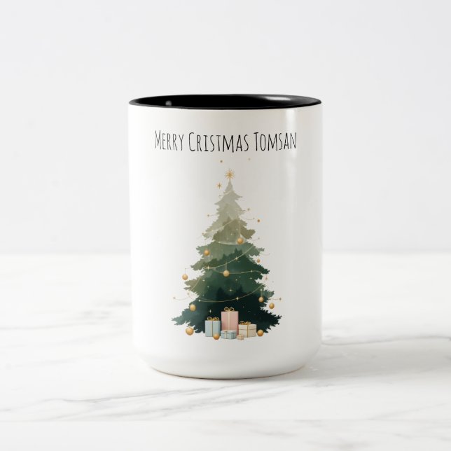 "Frohe Weihnachtsbaum Zwei-Tone-Geschenkidee Tasse (Mittel)