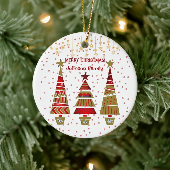 Frohe Weihnachtsbaumdekor Snowflake Familiennamen Keramik Ornament (Baum)