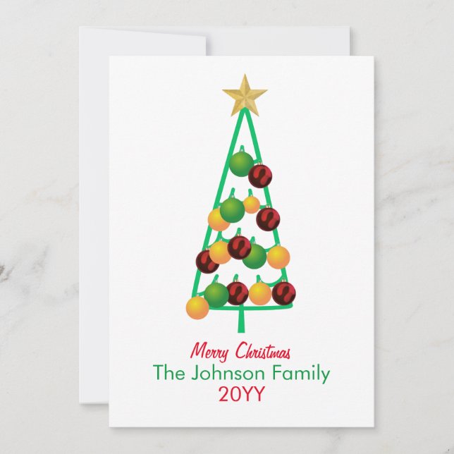 Frohe Weihnachtsbaumdekorationen Feiertagskarte (Vorderseite)