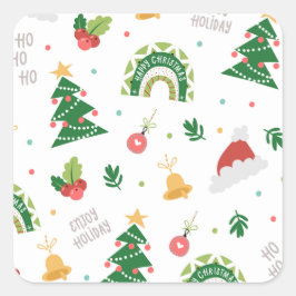 Frohe Weihnachtsbaumdekore Muster Quadratischer Aufkleber