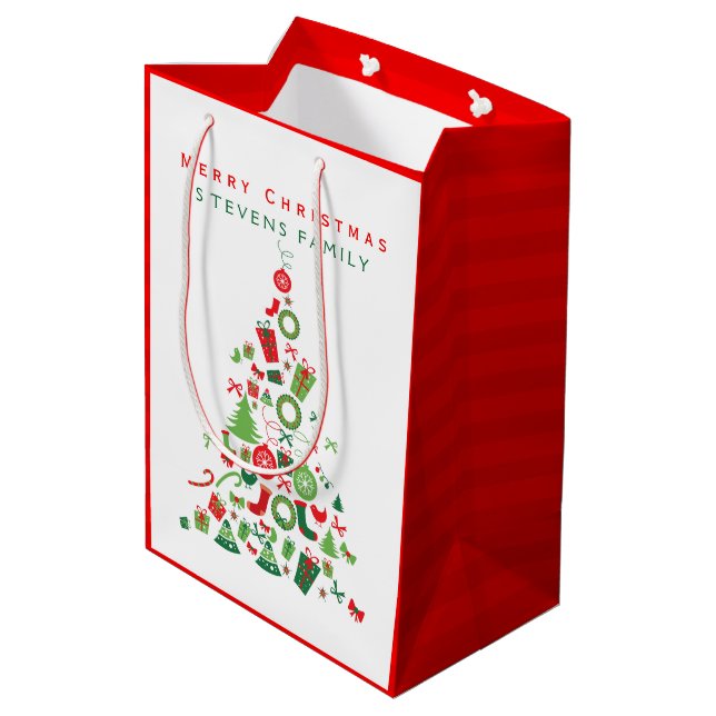 Frohe Weihnachtsbäume 2 Mittlere Geschenktüte (Rückseite Schrägansicht)