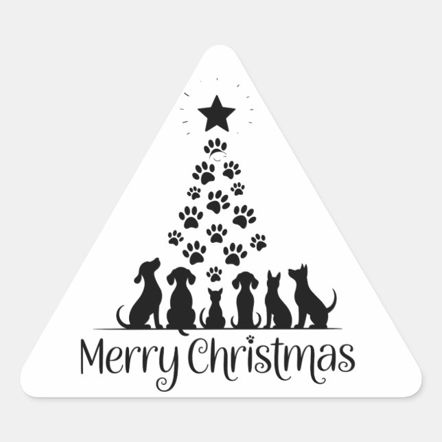 Frohe Weihnachtsbaume Hund Lover Cat Lover Mama Dreieckiger Aufkleber (Vorderseite)