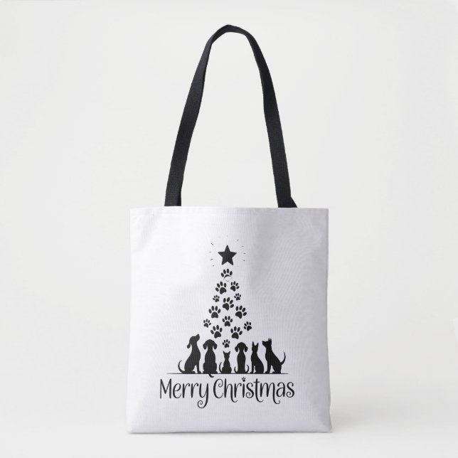 Frohe Weihnachtsbaume Hund Lover Cat Lover Mama Tasche (Vorderseite)