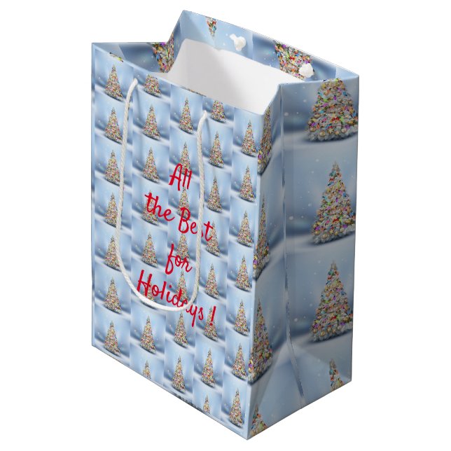 Frohe Weihnachtsbaume Mittlere Geschenktüte (Vorderseite Schrägansicht)