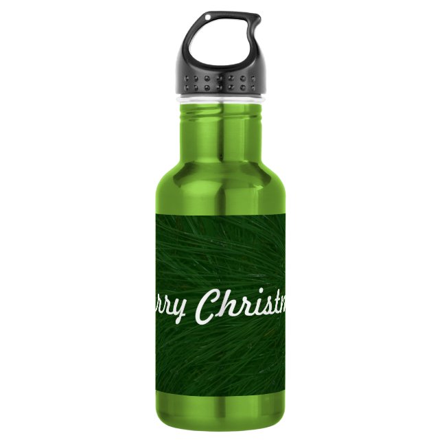 Frohe Weihnachtsbaume Nah Edelstahlflasche (Vorderseite)