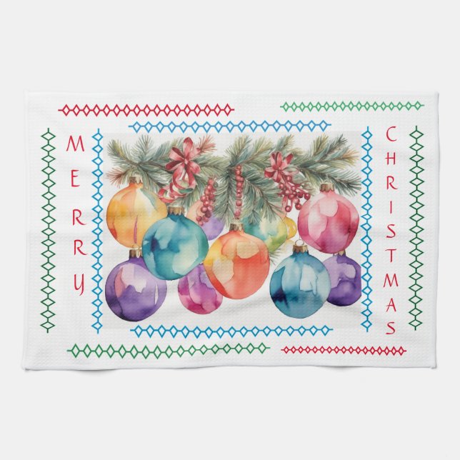 Frohe Weihnachtsbaume Ornamente Küche Handtuch (Horizontal)