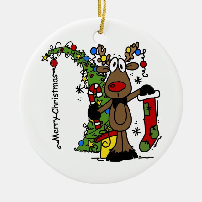 Frohe Weihnachtsbaume Rentier Keramik Ornament (Vorne)