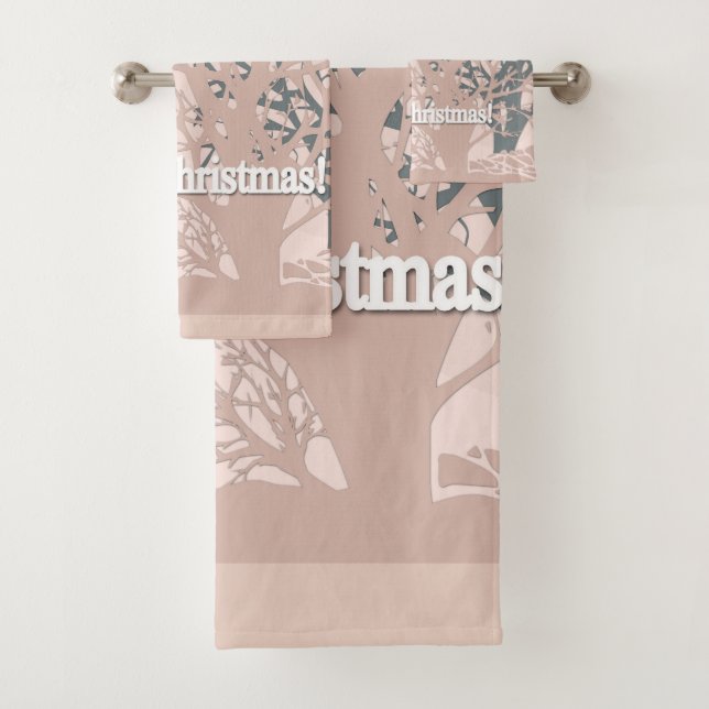 Frohe Weihnachtsbäume Silhouette in Rosa bei Badhandtuch Set (Insitu)