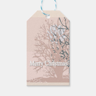 Frohe Weihnachtsbäume Silhouette in Rosa bei Geschenkanhänger
