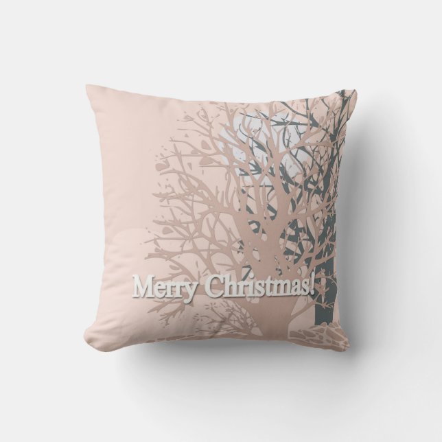 Frohe Weihnachtsbäume Silhouette in Rosa bei Kissen (Vorderseite)