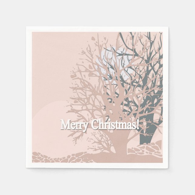 Frohe Weihnachtsbäume Silhouette in Rosa bei Serviette (Vorderseite)