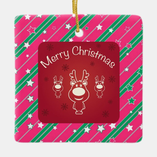 Frohe Weihnachtsbaume und Abstraktes Muster Keramikornament (Vorderseite)