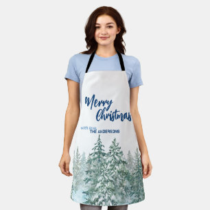Frohe Weihnachtsbäume Wald Aquarellschrift Schürze