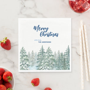 Frohe Weihnachtsbäume Wald Aquarellschrift Serviette
