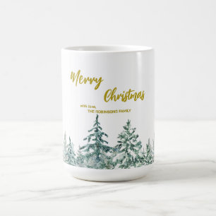 Frohe Weihnachtsbäume Wald Moderne Gold Skript Url Kaffeetasse