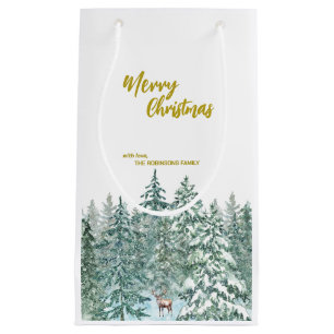 Frohe Weihnachtsbäume Wald Moderne Gold Skript Url Kleine Geschenktüte