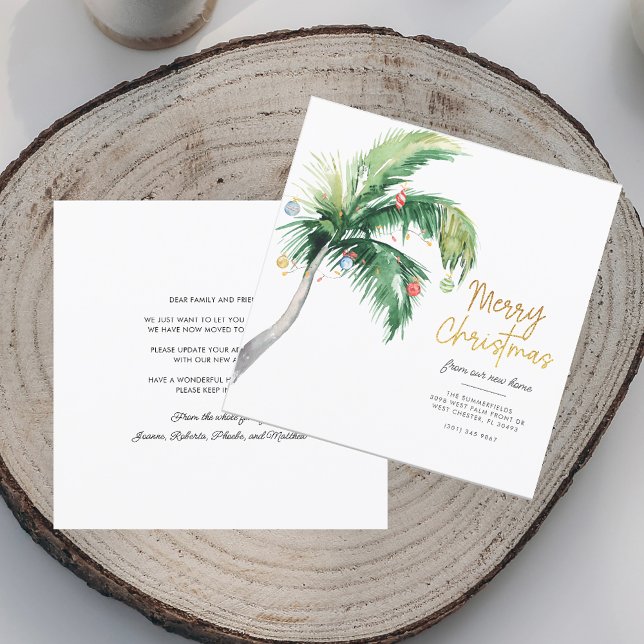 Frohe Weihnachtsbaume Wir haben uns bewegt Ankündigung (Plam Tree Christmas Holidays Moving Announcement Palm Tree Address Change Card)