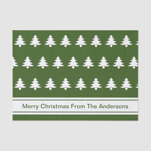 Frohe Weihnachtsbaumen Grün Weiß und Name des Abse Seidenpapier (Vorderseite)