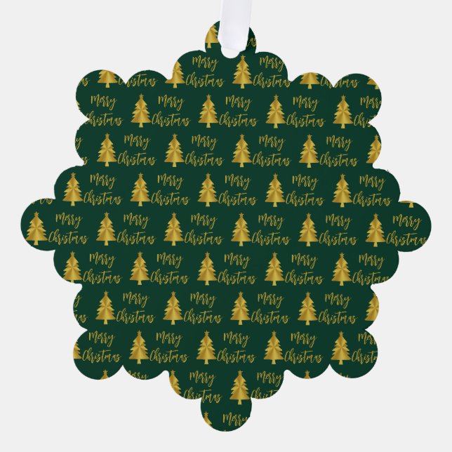 Frohe Weihnachtsbaumen grünes Gold-Script aus Name Ornament Karte (Vorderseite)