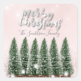 Frohe Weihnachtsbaumen Lights Pink Glitzer Name Quadratischer Aufkleber