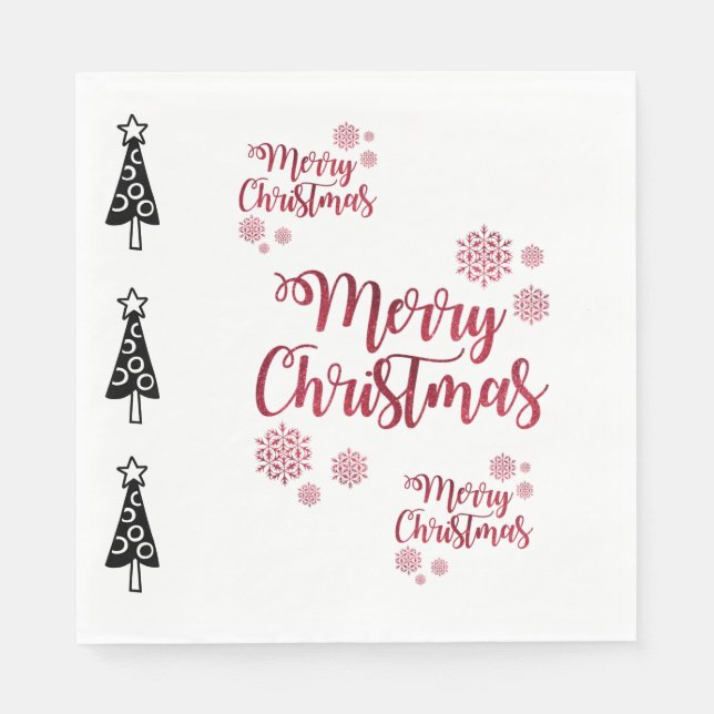 Frohe Weihnachtsbaumen Papier Napkins, schwarze Bä Serviette (Vorderseite)