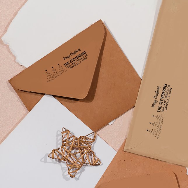 Frohe Weihnachtsbaumen-Rücksendeadresse Permastempel (Merry Christmas Trees Return Address Self-inking Stamp)