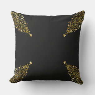Frohe Weihnachtsbaumen Stars Black Gold Shiny Chic Kissen