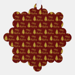 Frohe Weihnachtsbaumen Tief Rot und Gold Script Ornament Karte