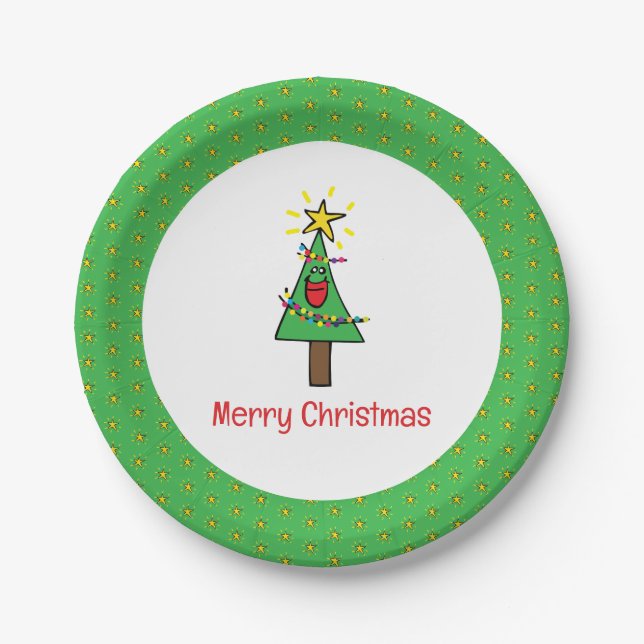 Frohe Weihnachtsbaumfolge von Lichtern Ornamente Pappteller (Vorderseite)