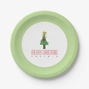 Frohe Weihnachtsbaumfolge von Lichtern Ornamente Pappteller