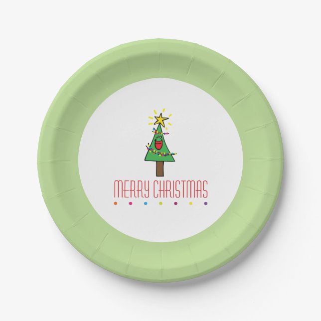 Frohe Weihnachtsbaumfolge von Lichtern Ornamente Pappteller (Vorderseite)